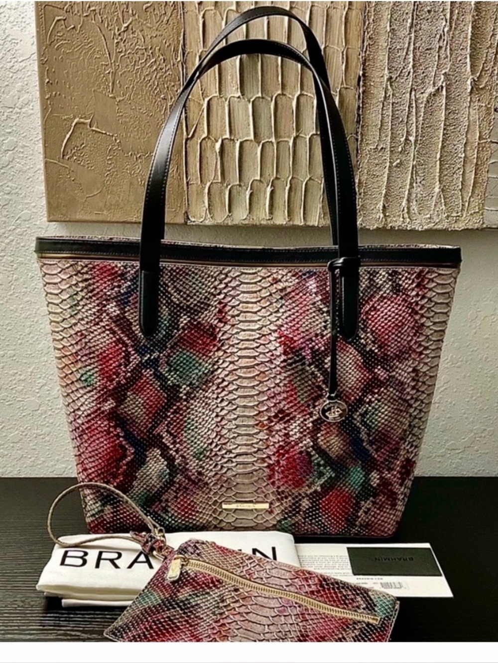NWT~Brahmin Watercolor Multi Snake-Print Tote with Matching Makeup Pouch